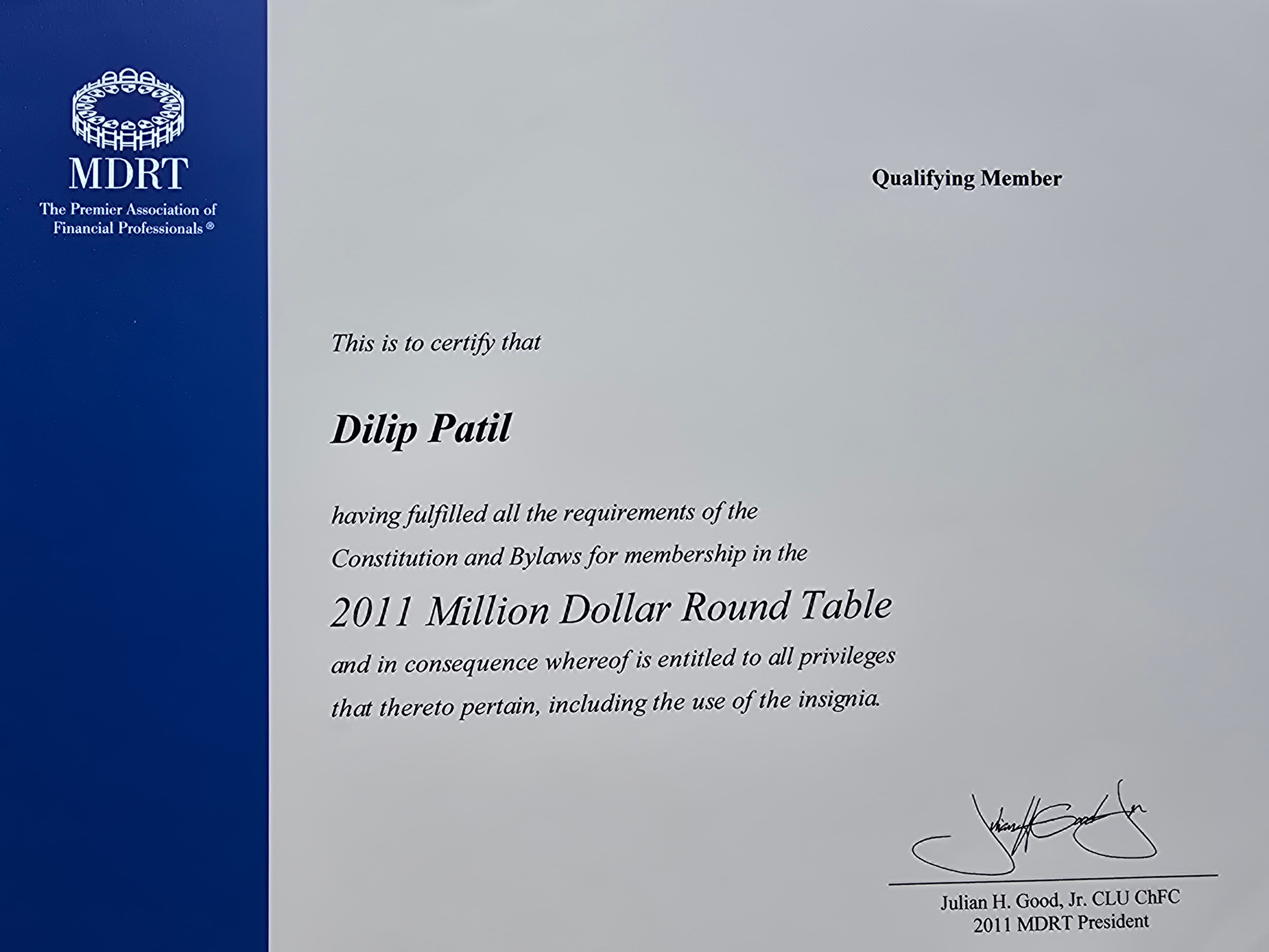 Million Dollar Round Table (MDRT) Certificate #12