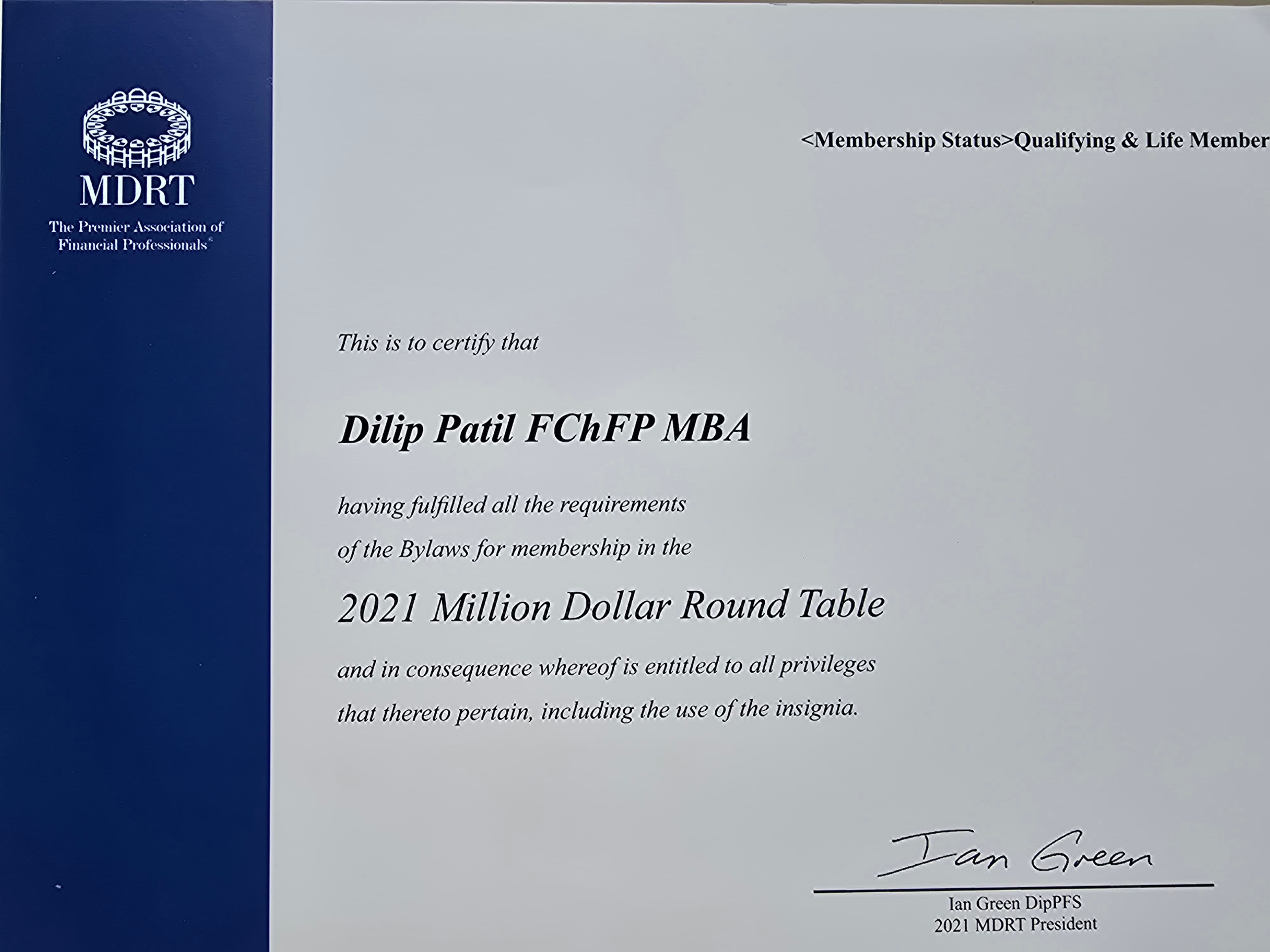 Million Dollar Round Table (MDRT) Certificate #14