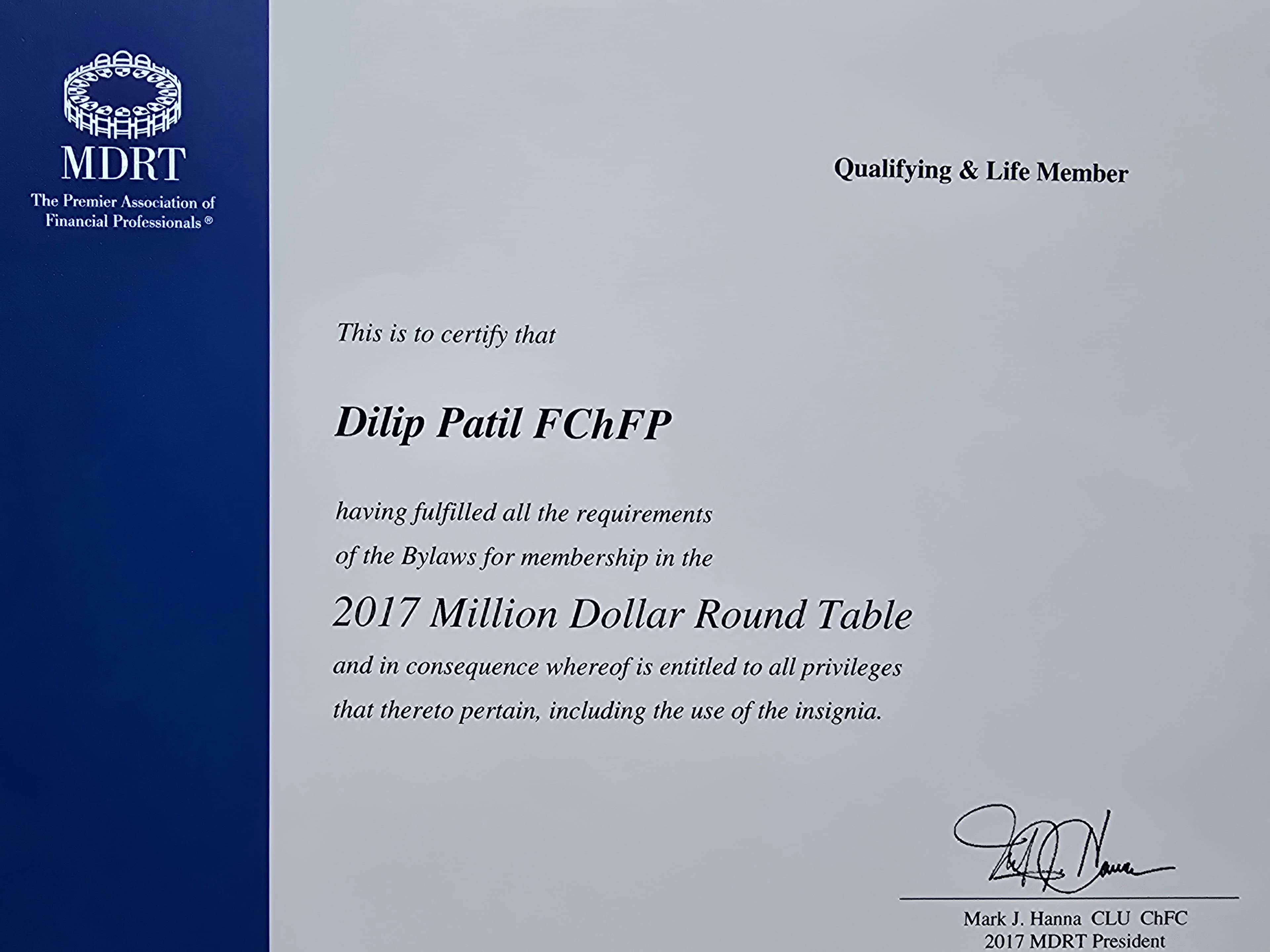 Million Dollar Round Table (MDRT) Certificate #15