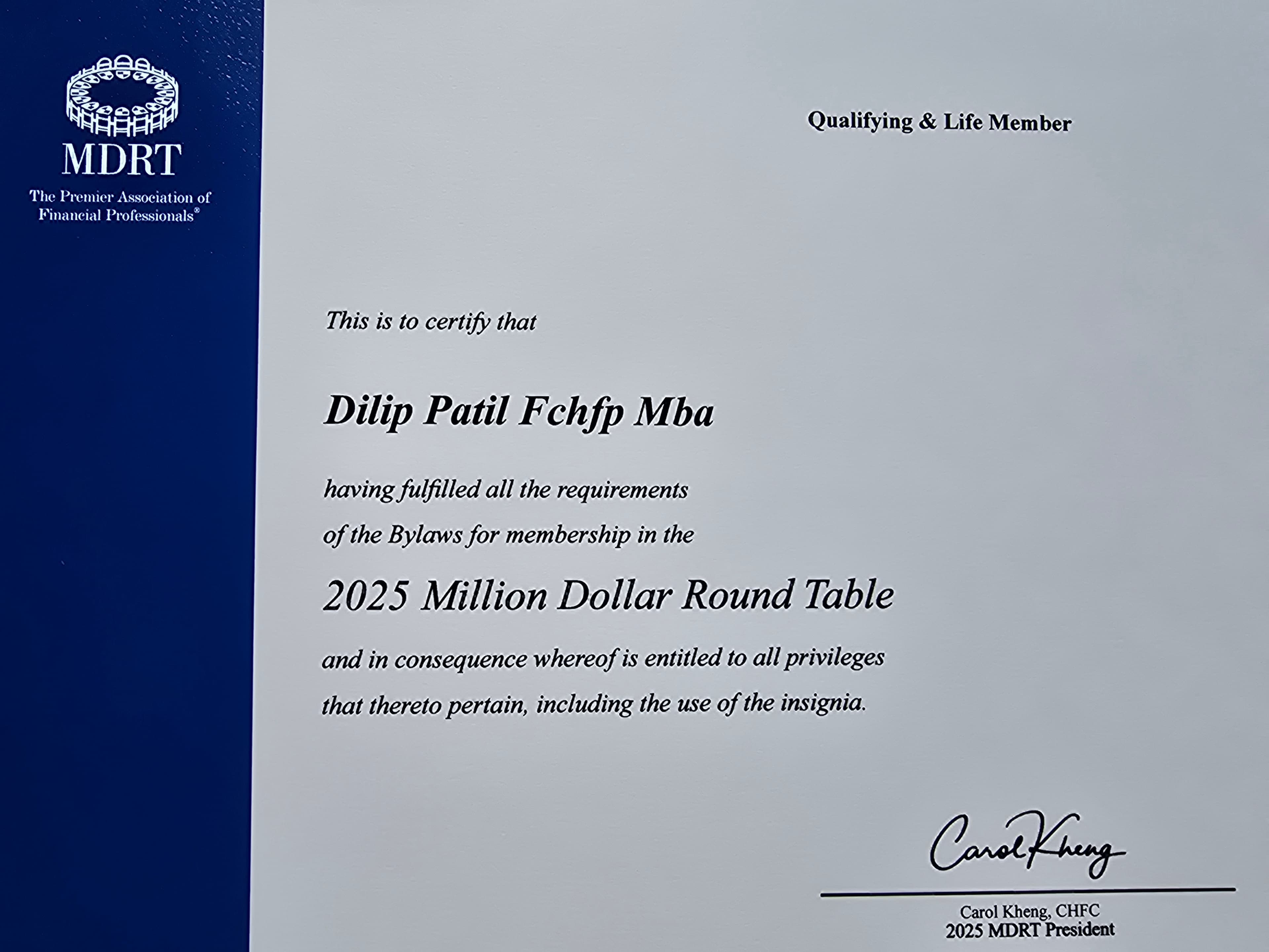 Million Dollar Round Table (MDRT) Certificate #2