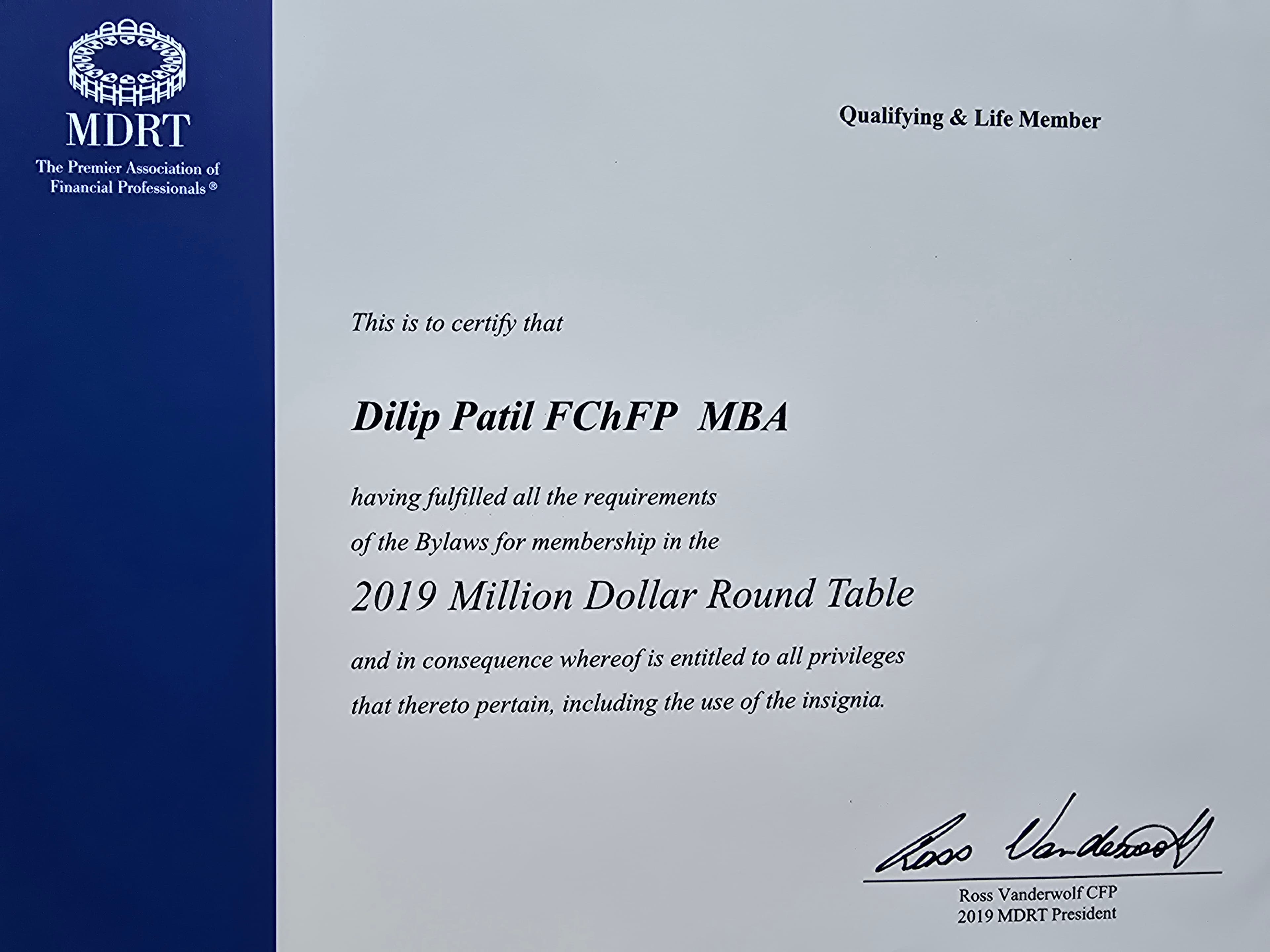 Million Dollar Round Table (MDRT) Certificate #3