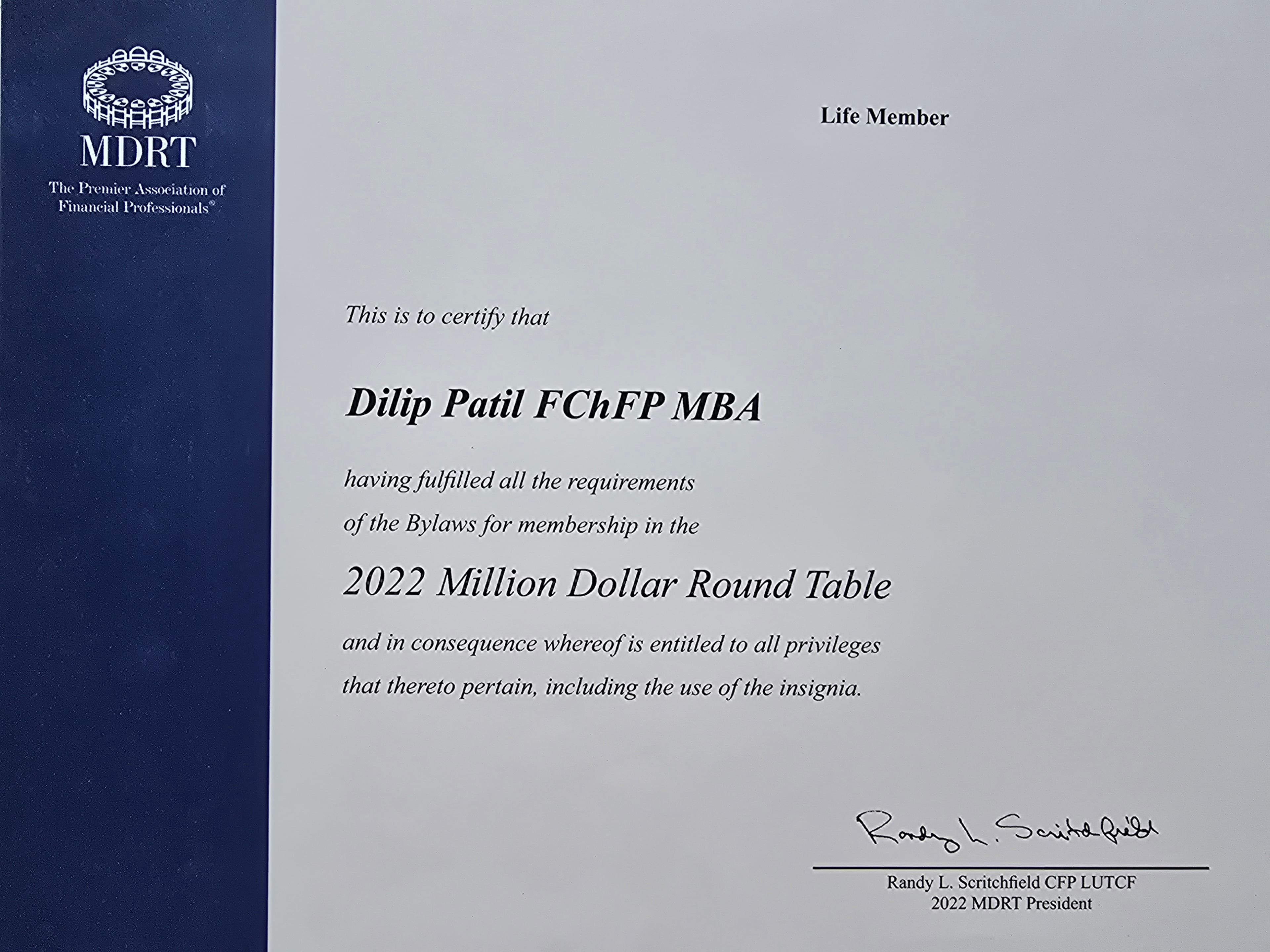 Million Dollar Round Table (MDRT) Certificate #7