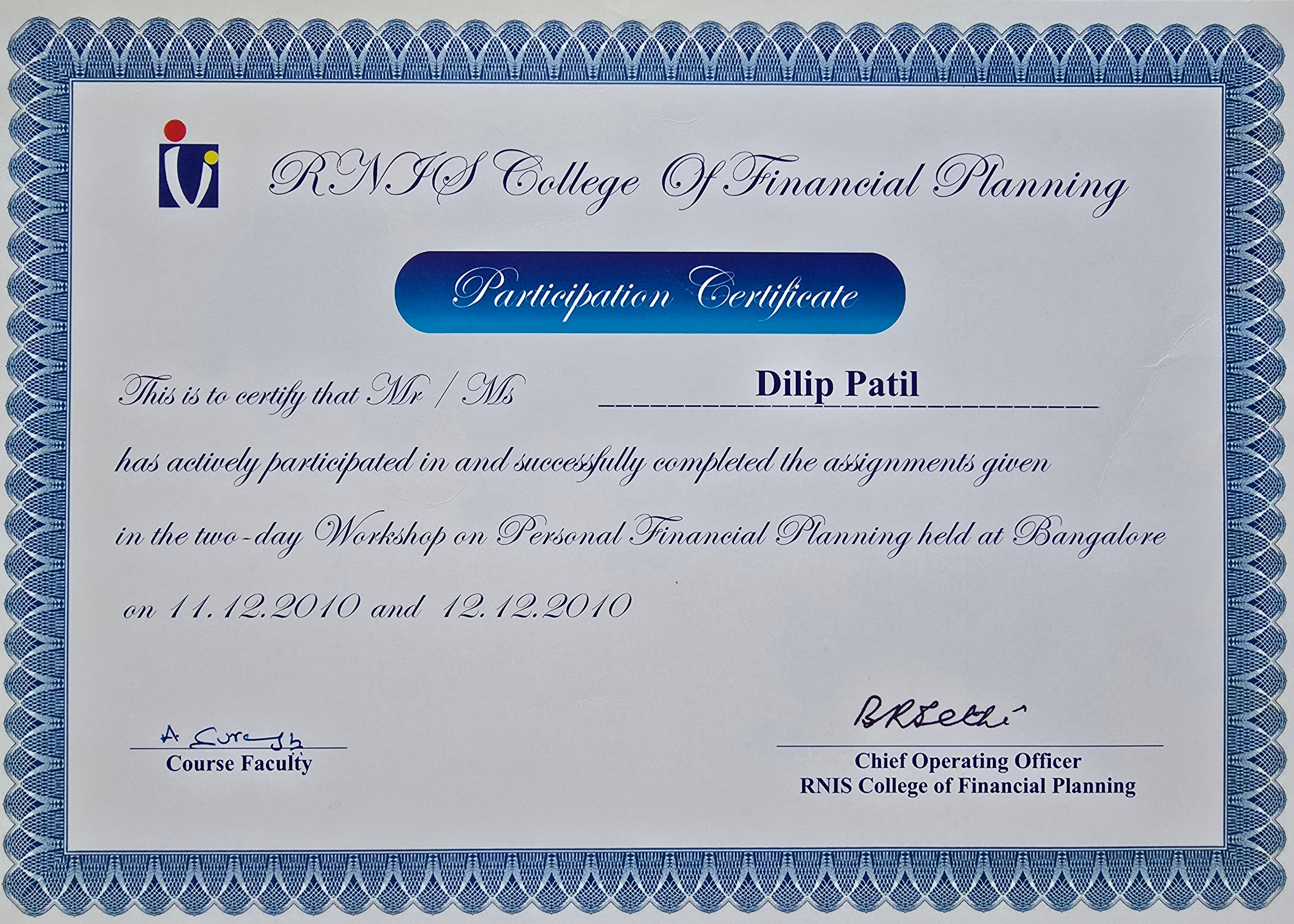 Advanced Financial Advisory Training Certificate #11